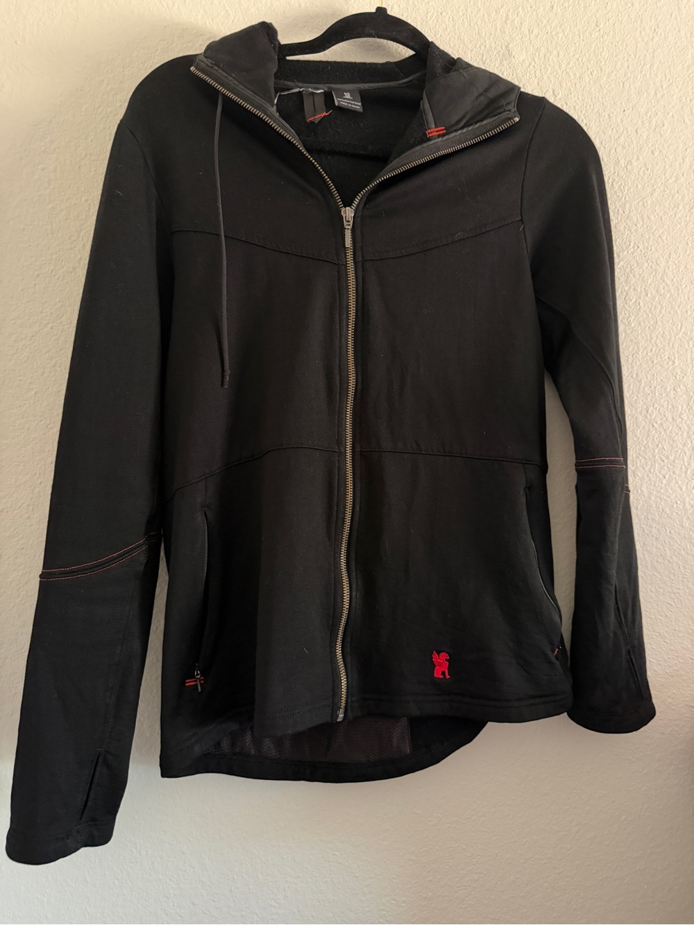 Chrome Industries Black Hoodie Cobra Merino Wool Red Logo